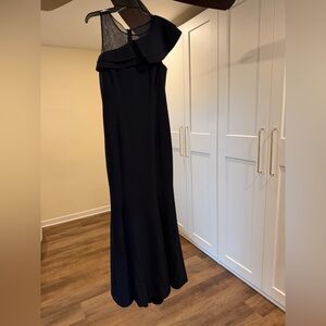 Eliza J Navy One-Shoulder Ruffle Maxi Dress